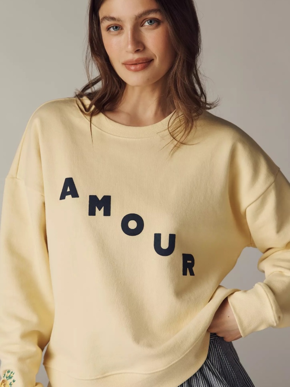 Anthropologie Maeve Cotton Blend Amour Sweatshirt Top in Light Yellow nwt size L